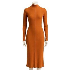 CULTURE CODE rust bodycon midi dress - ribbed knit - mock neck - women's small